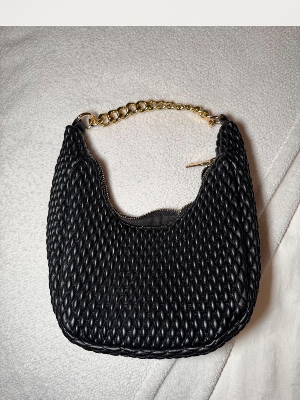 Black Woven Textured Shoulder Bag